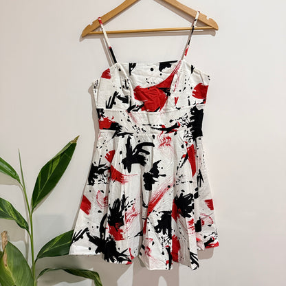 Creem White Red and Black Paint Splatter Print Skater Dress Size 12