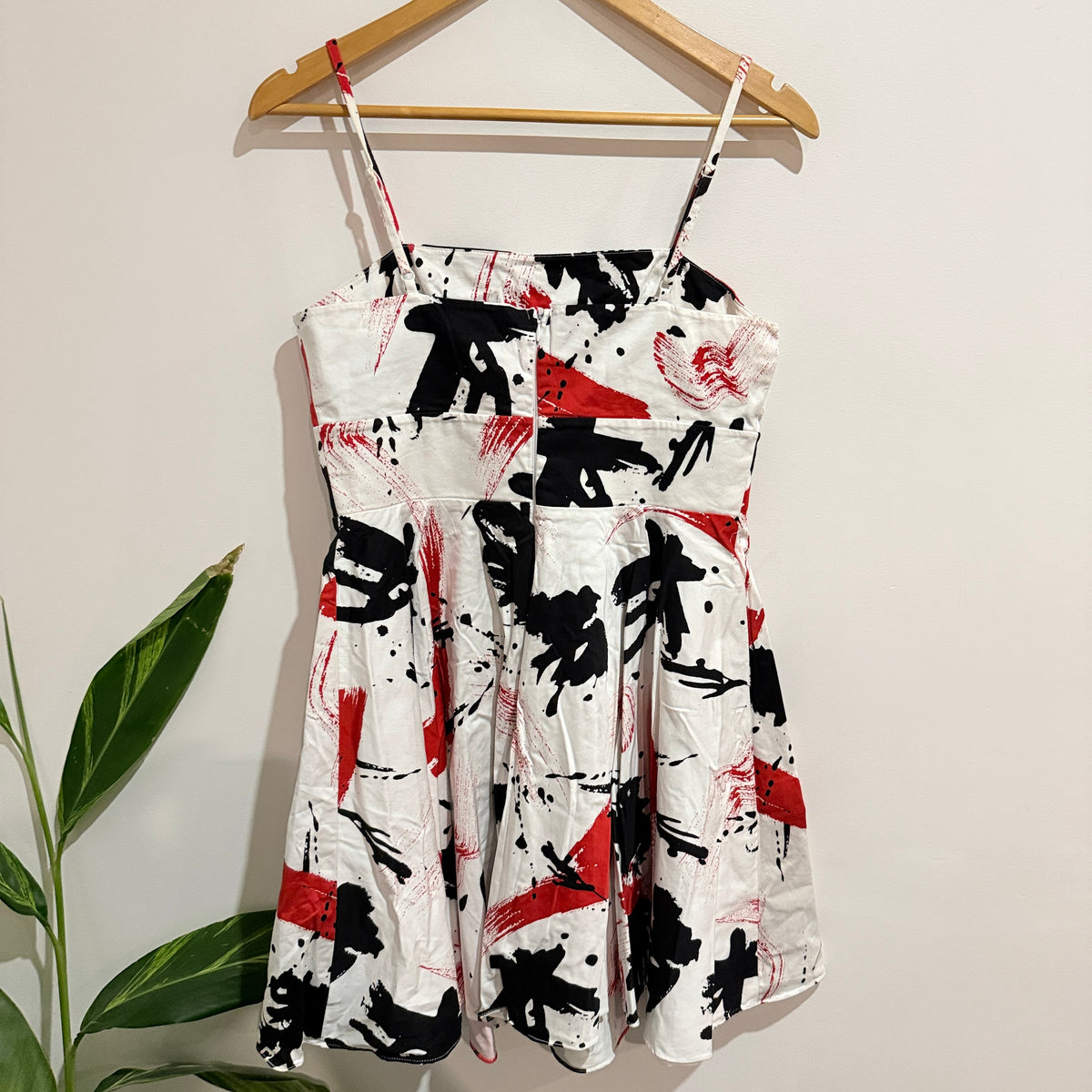 Creem White Red and Black Paint Splatter Print Skater Dress Size 12