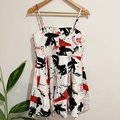 Creem White Red and Black Paint Splatter Print Skater Dress Size 12