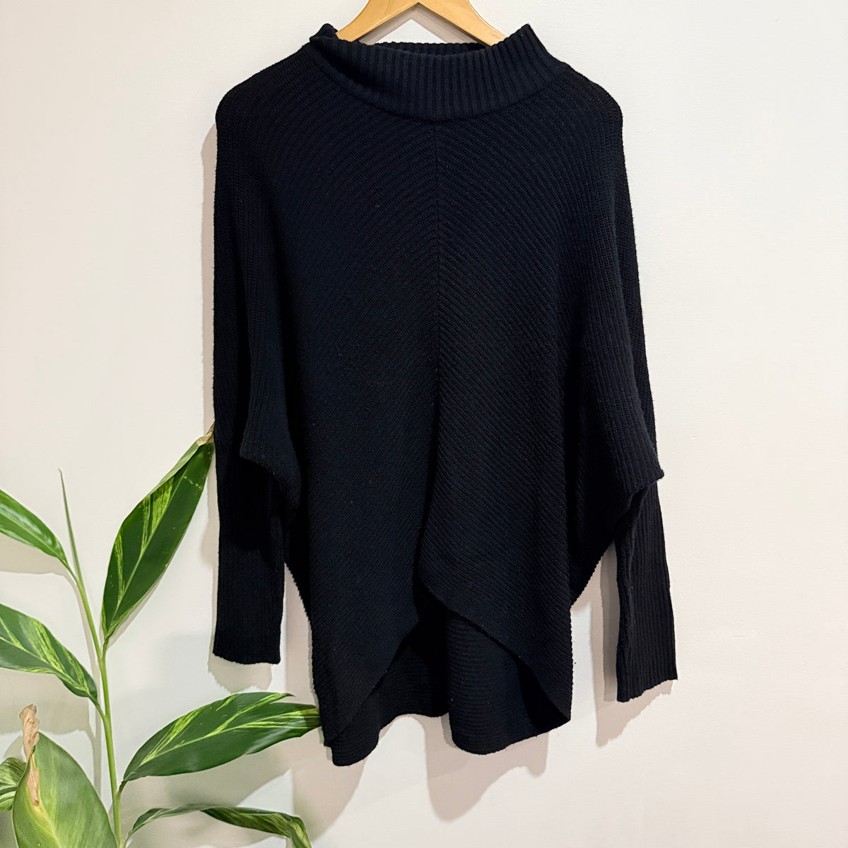 Zest Black Ribbed Knit Funnel Neck Jumper