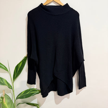 Zest Black Ribbed Knit Funnel Neck Jumper