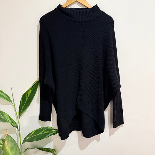 Zest Black Ribbed Knit Funnel Neck Jumper