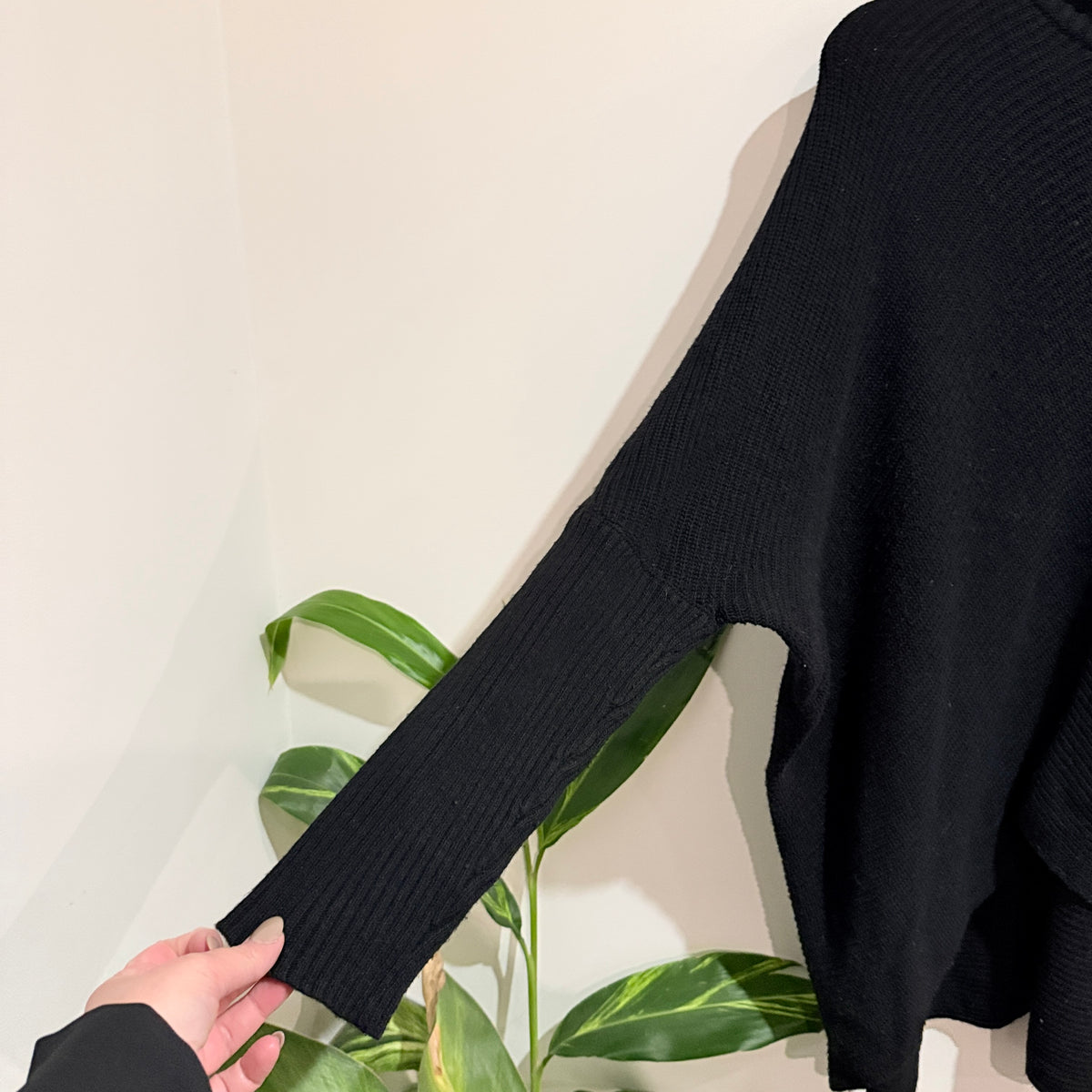 Zest Black Ribbed Knit Funnel Neck Jumper