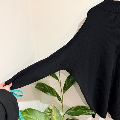 Zest Black Ribbed Knit Funnel Neck Jumper