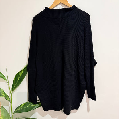 Zest Black Ribbed Knit Funnel Neck Jumper