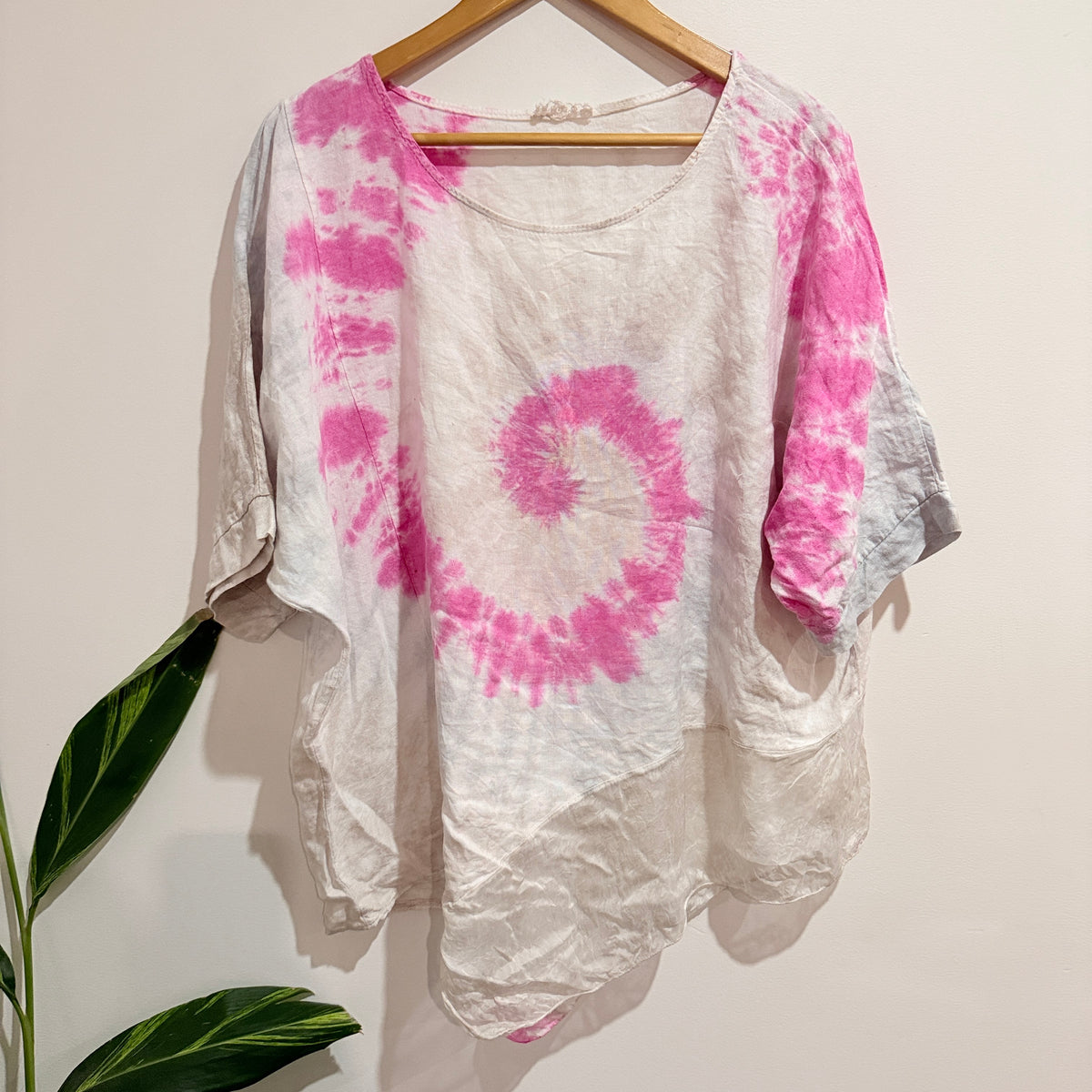 Made in Italy Pink and White Tie Dye Linen and Silk One Size Top