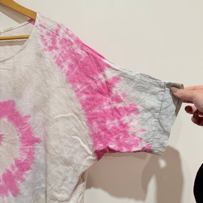 Made in Italy Pink and White Tie Dye Linen and Silk One Size Top