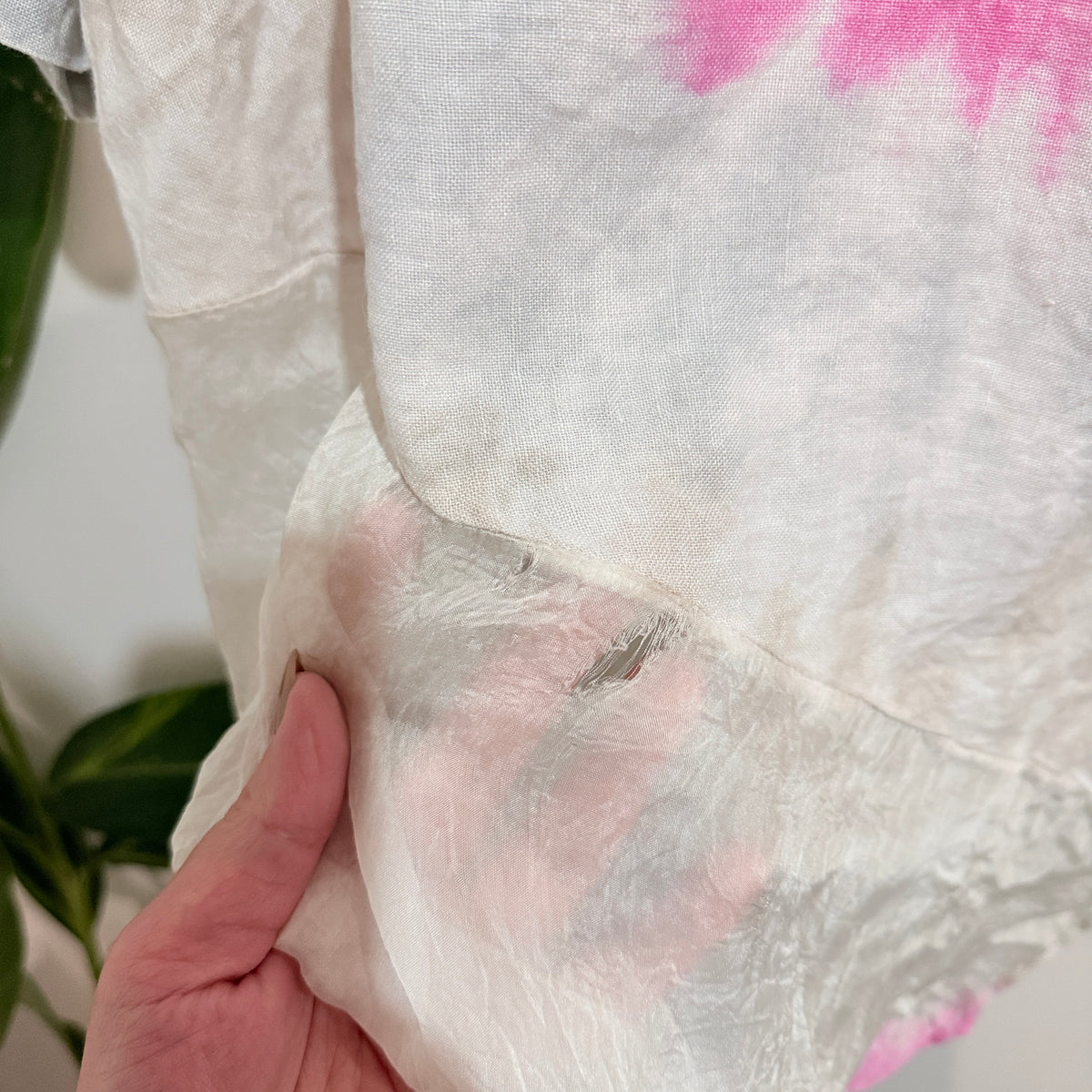 Made in Italy Pink and White Tie Dye Linen and Silk One Size Top