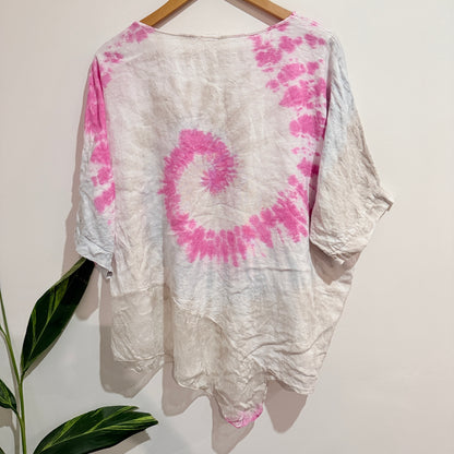 Made in Italy Pink and White Tie Dye Linen and Silk One Size Top
