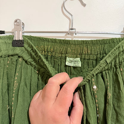 Green Sequin Embroidered Boho Maxi Skirt Free Size