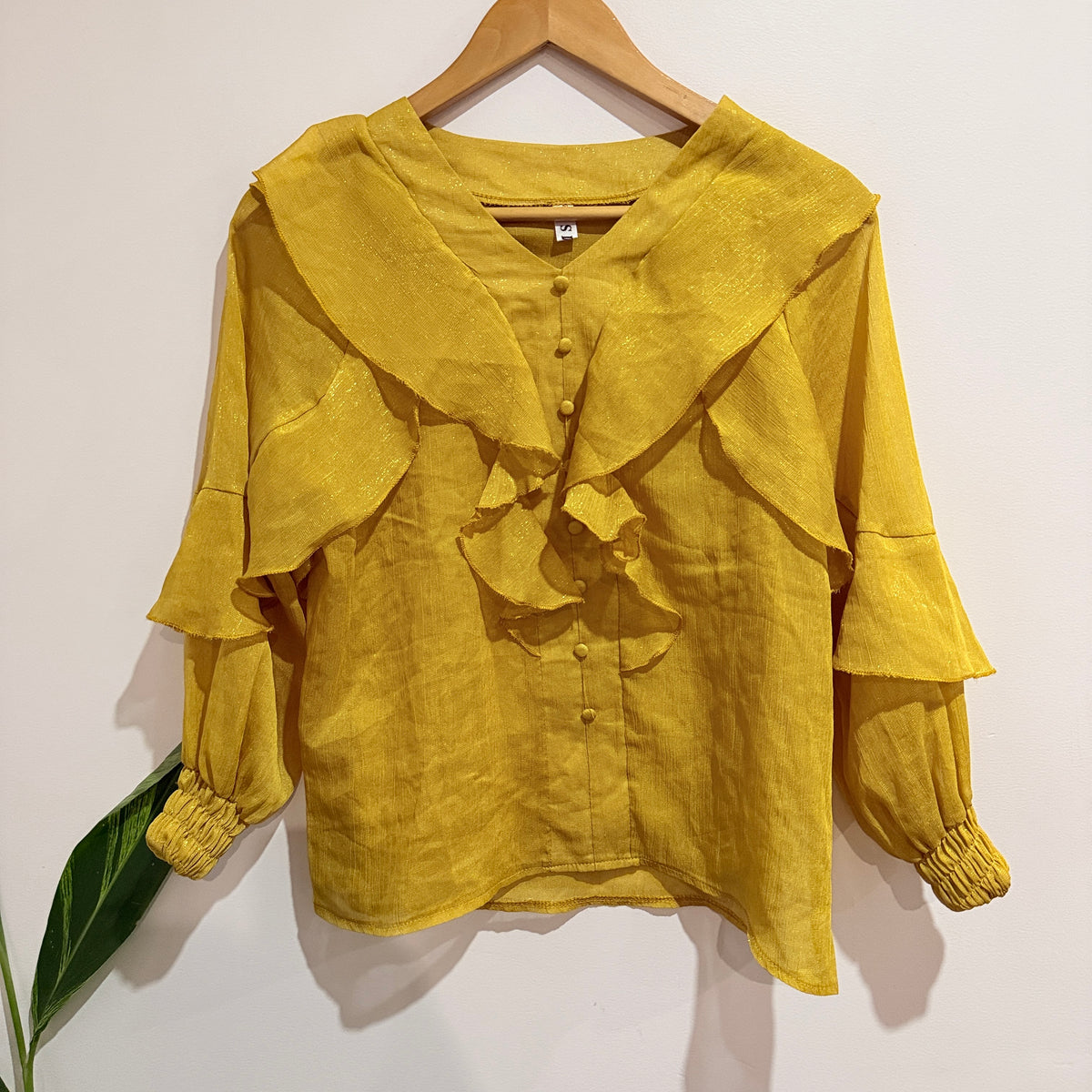 Mustard Yellow Ruffle Collar Blouse - 50cm u/arm
