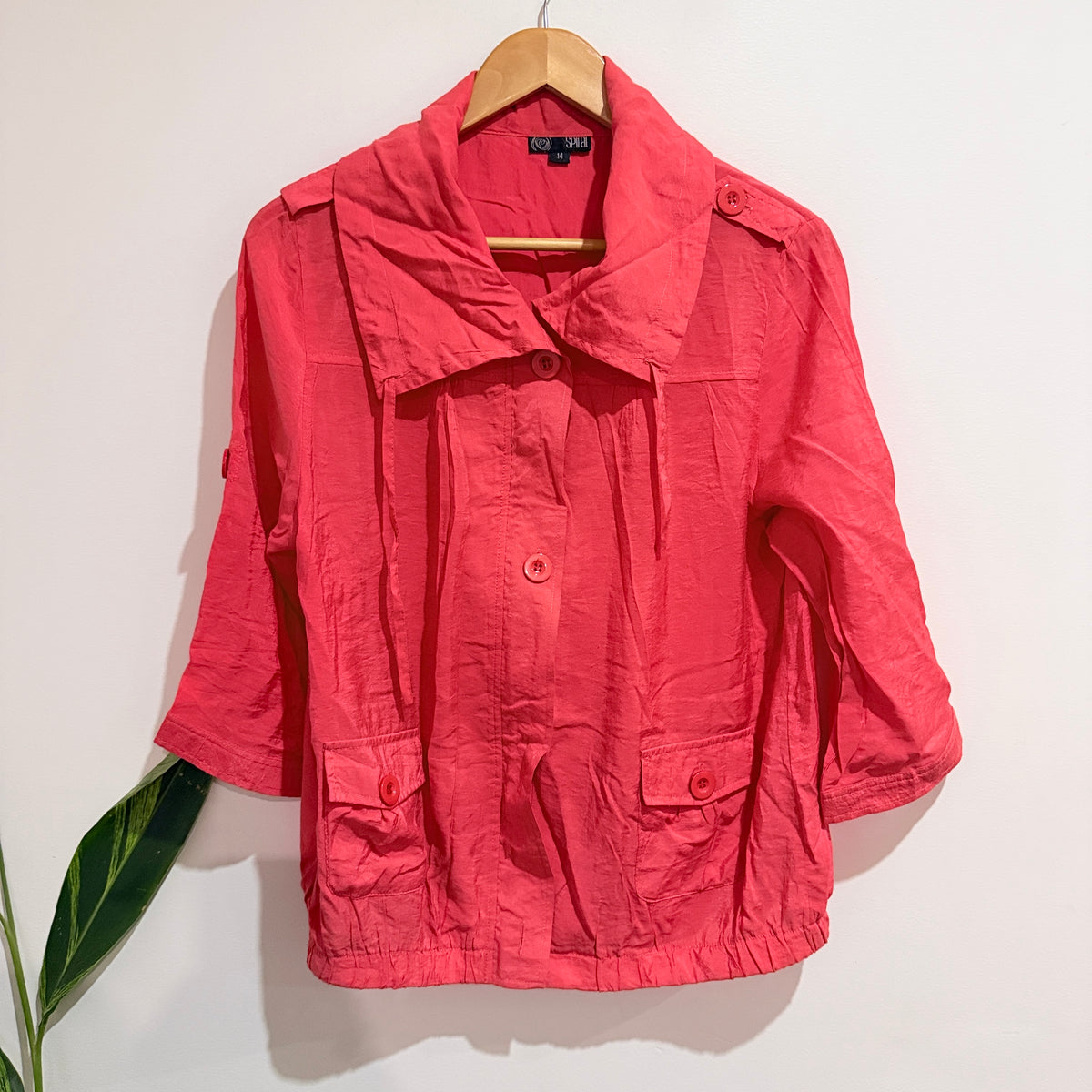 Spiral Coral Zip Front Lightweight Jacket Size 14
