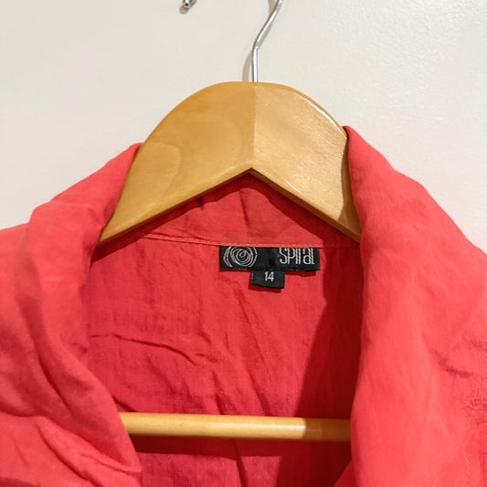 Spiral Coral Zip Front Lightweight Jacket Size 14