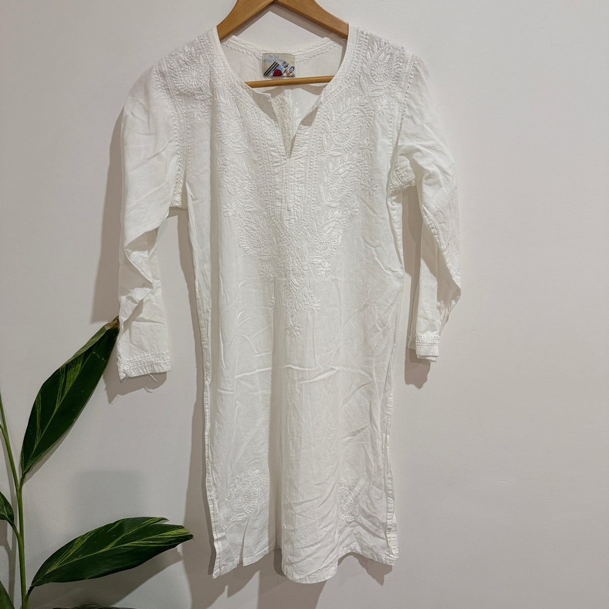 The Two Mrs Grenvilles White Embroidered Cotton Kurti - 45cm u/arm