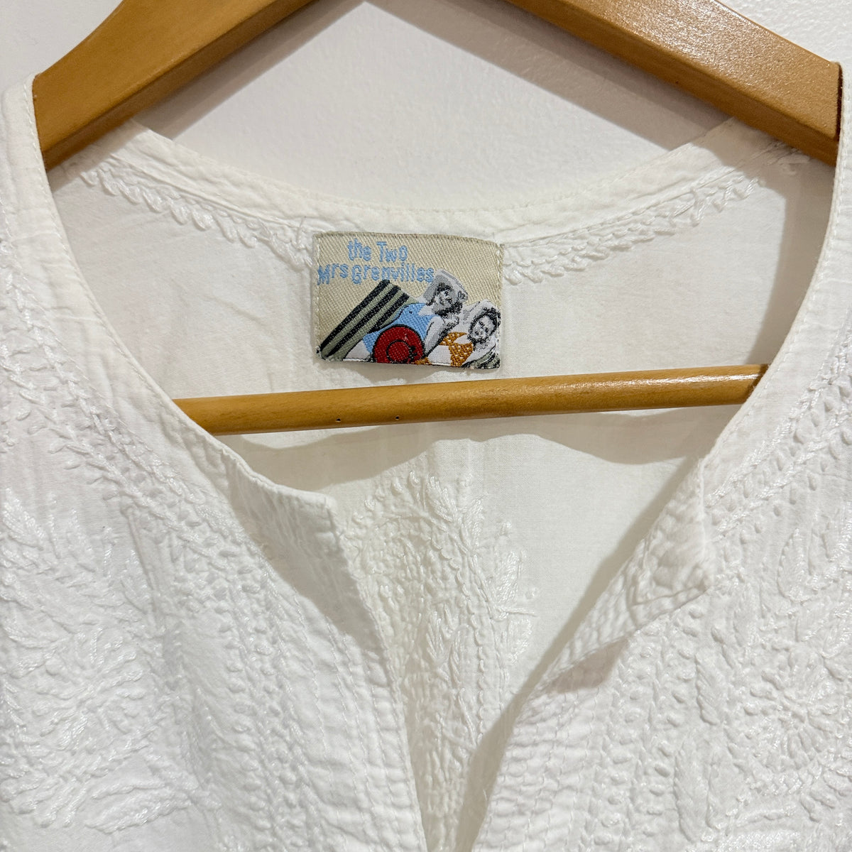 The Two Mrs Grenvilles White Embroidered Cotton Kurti - 45cm u/arm