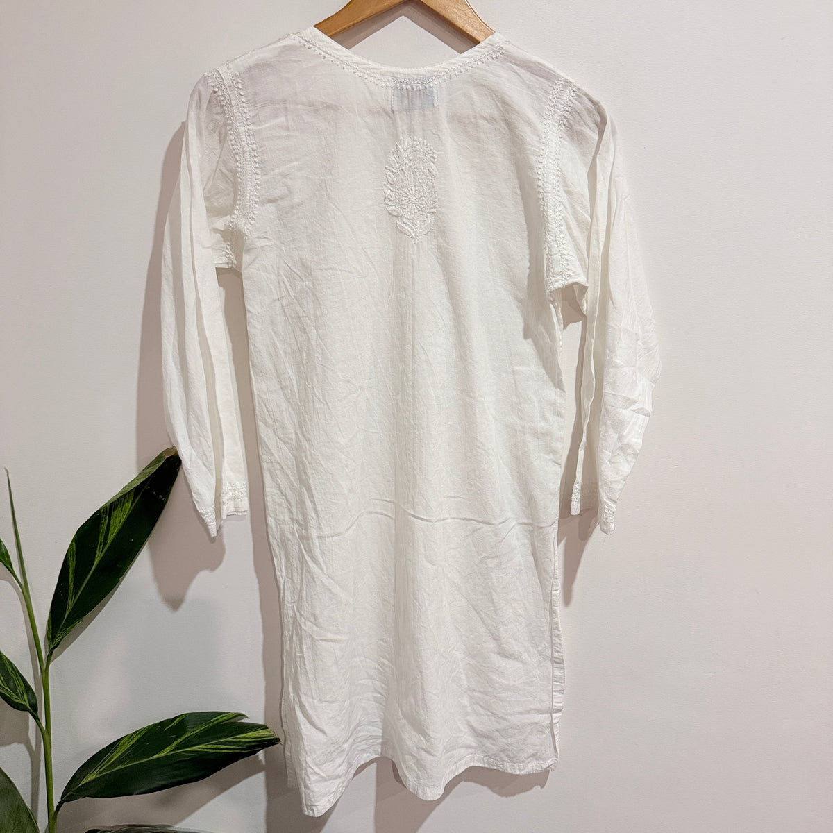 The Two Mrs Grenvilles White Embroidered Cotton Kurti - 45cm u/arm