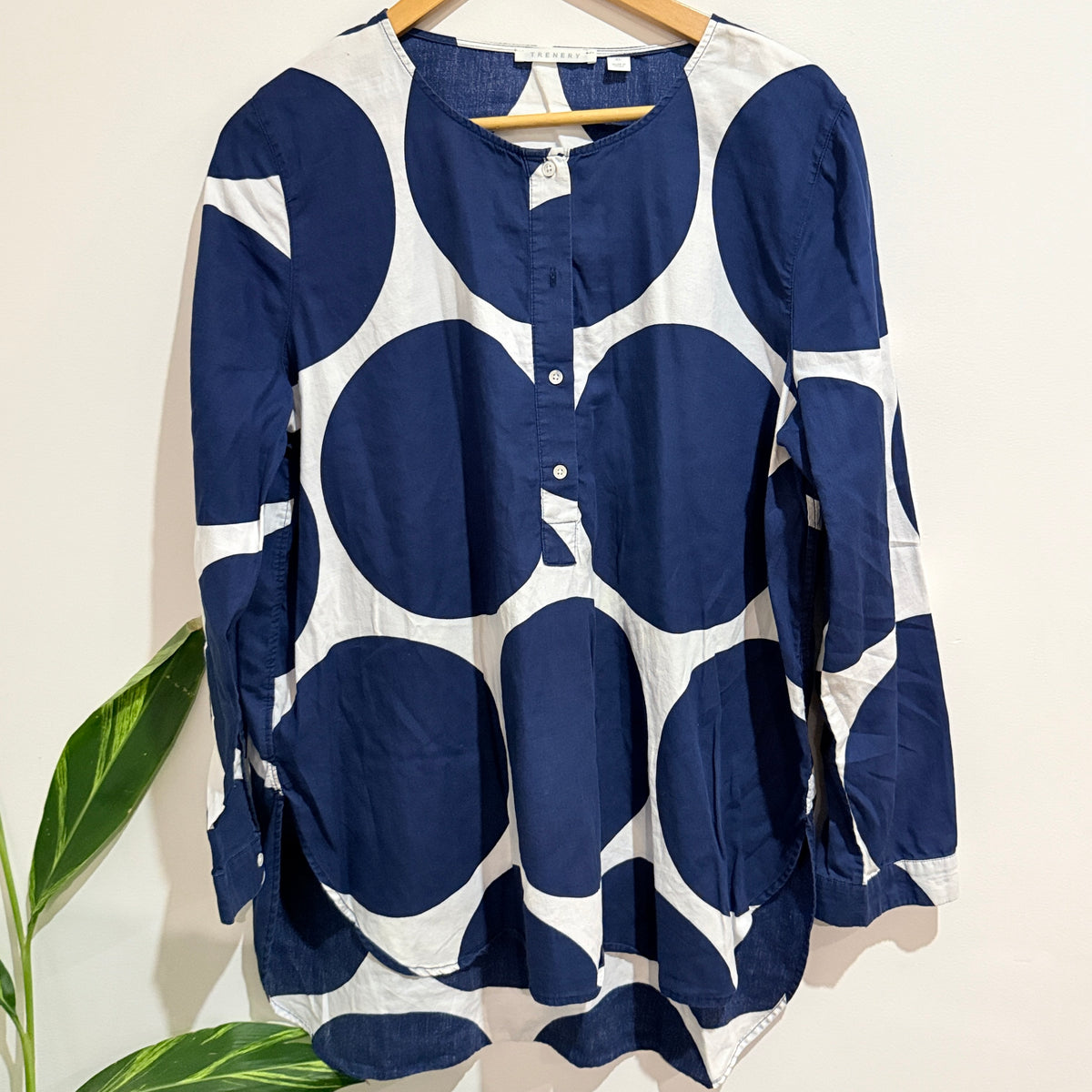 Trenery Navy and White Spot Print Cotton Shirt Size XL