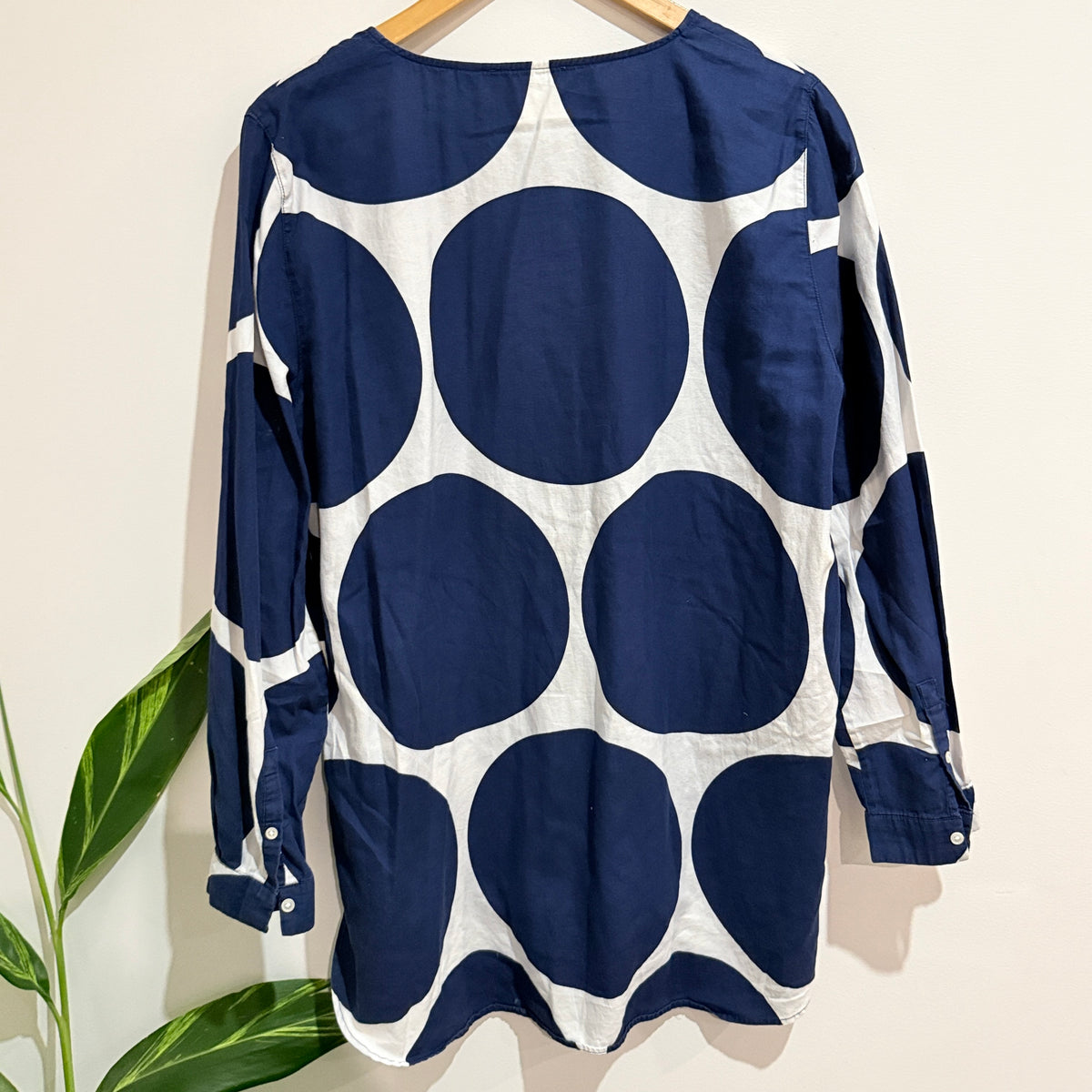 Trenery Navy and White Spot Print Cotton Shirt Size XL