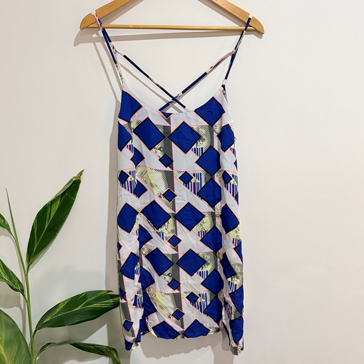 Glassons Blue Geometric Print Strappy Mini Dress Size 10