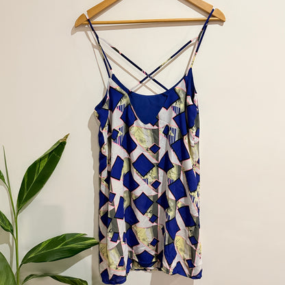 Glassons Blue Geometric Print Strappy Mini Dress Size 10