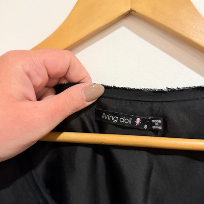 Living Doll Black Satin Short Sleeve Dress Size 8