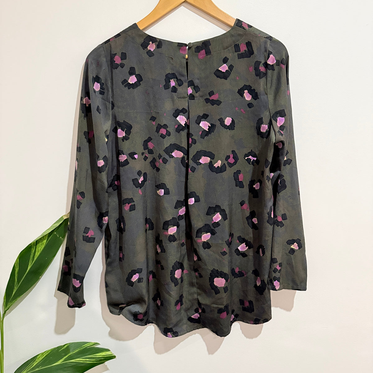 Marco Polo Khaki and Pink Animal Print Sheer Blouse Size 10