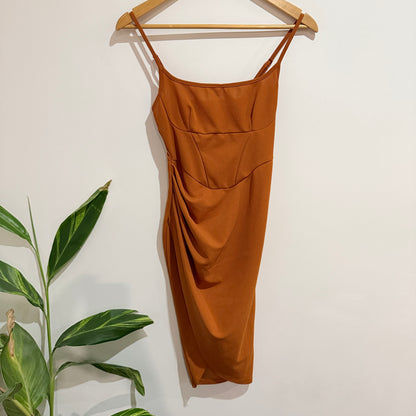 SHEIN Rust Ruched Bodycon Midi Dress Size Petite XS