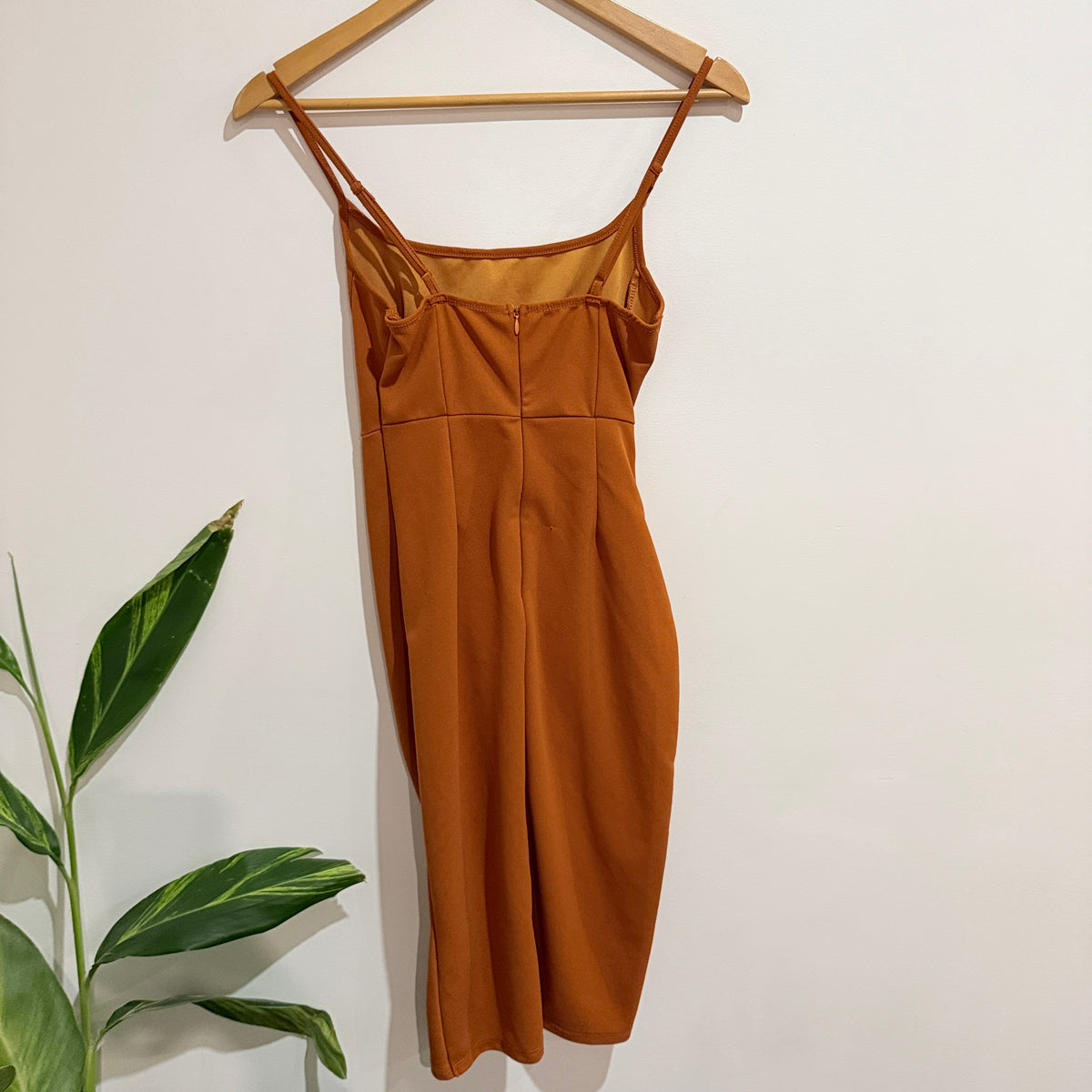 SHEIN Rust Ruched Bodycon Midi Dress Size Petite XS