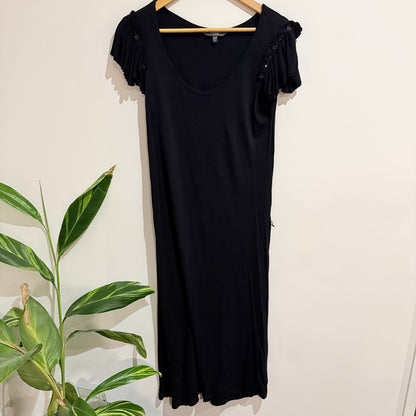 Max Black Beaded Flutter Sleeve Maxi Dress Size M