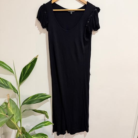 Max Black Beaded Flutter Sleeve Maxi Dress Size M