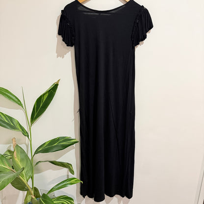 Max Black Beaded Flutter Sleeve Maxi Dress Size M
