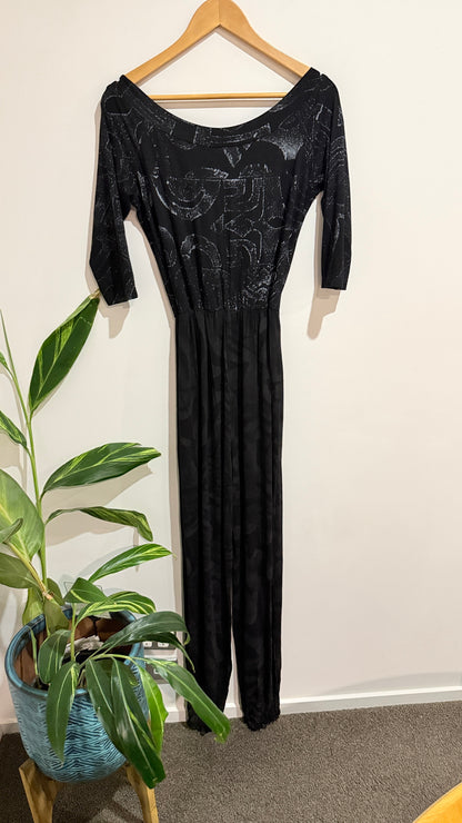 TAV Black Marbled Print Long Sleeve Jumpsuit Size 12