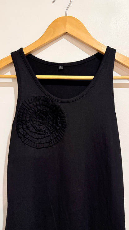 Black Rosette Applique Ruffle Hem Sleeveless Dress Size S