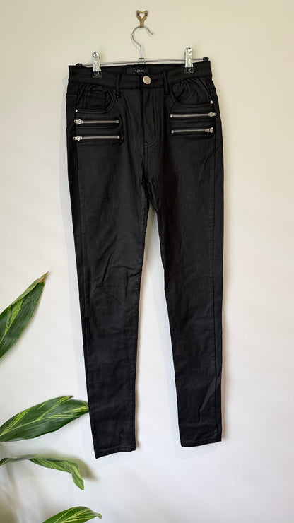 Pagani Black Coated Zip Detail Skinny Jeans Size 10