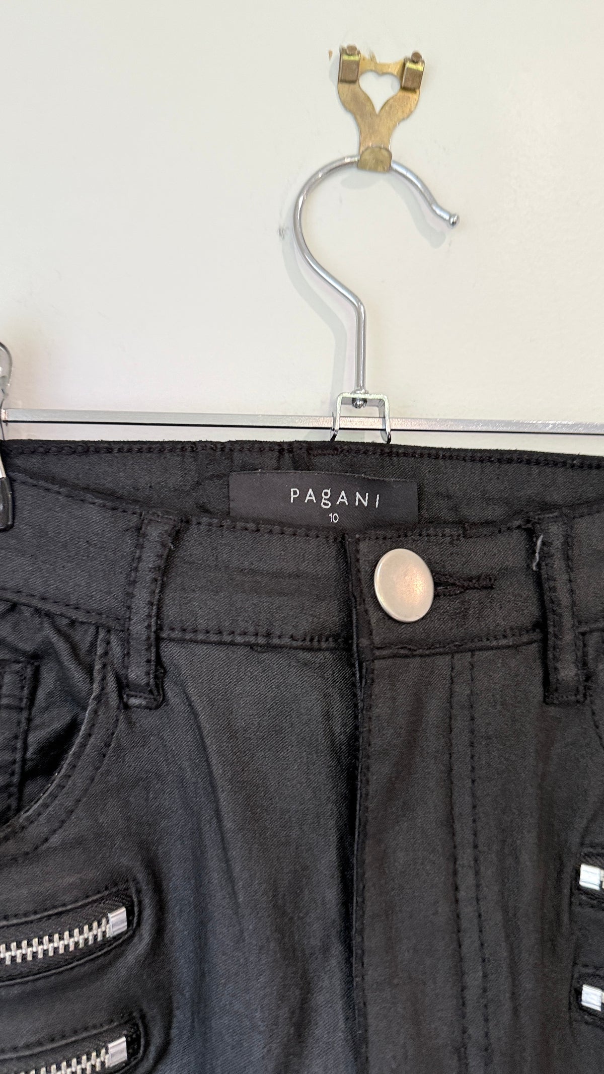 Pagani Black Coated Zip Detail Skinny Jeans Size 10