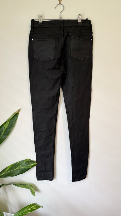 Pagani Black Coated Zip Detail Skinny Jeans Size 10