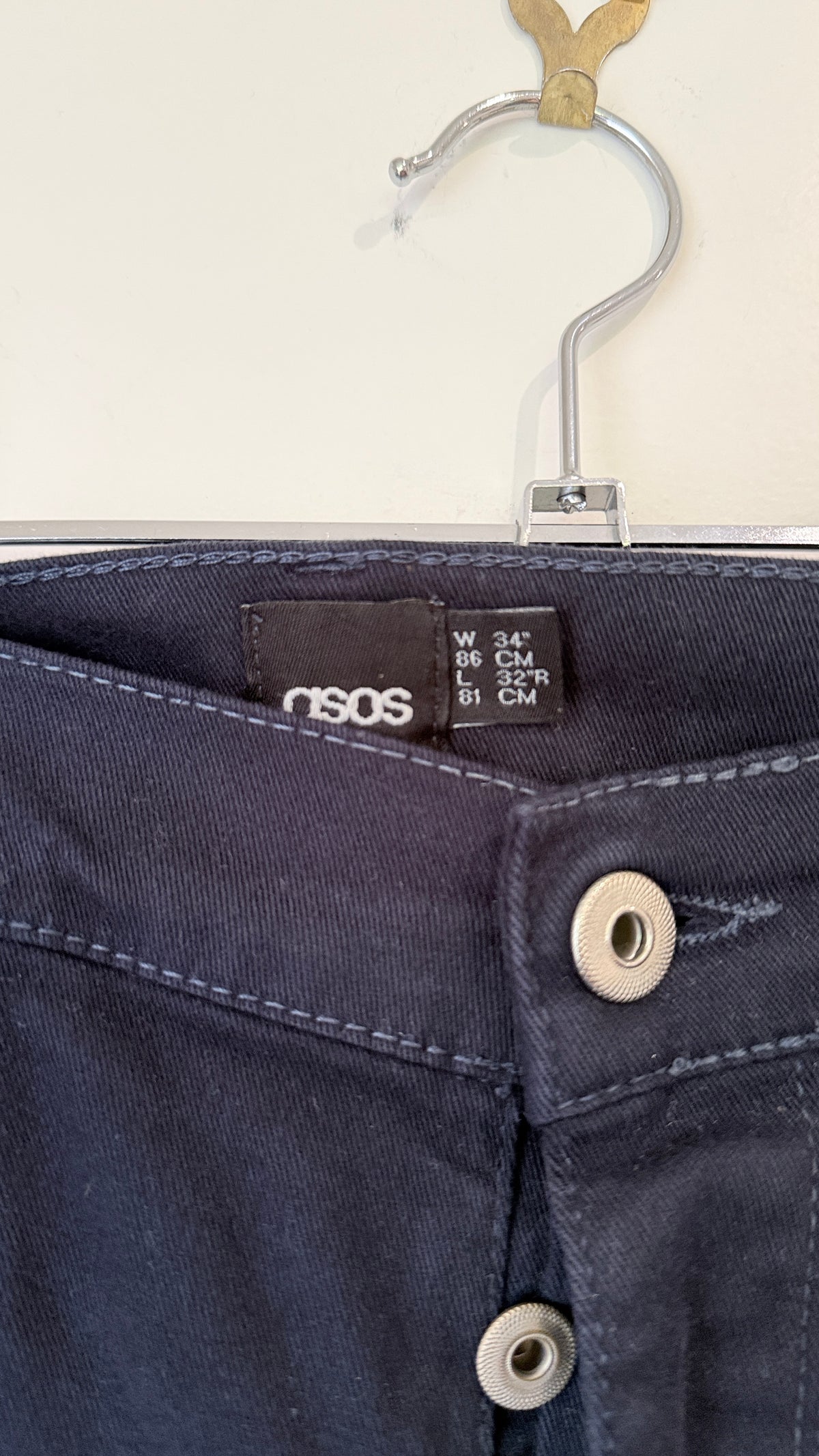 ASOS Navy Button Fly Jeans Size W34 L32