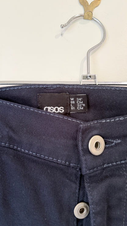 ASOS Navy Button Fly Jeans Size W34 L32