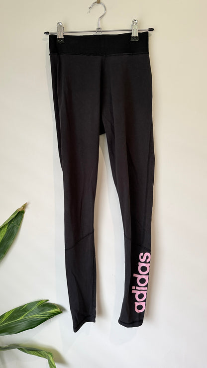 Adidas Black Leggings with Pink Logo Size XS