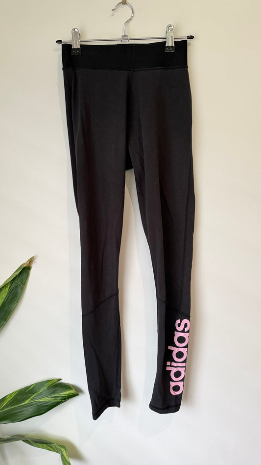 Adidas Black Leggings with Pink Logo Size XS