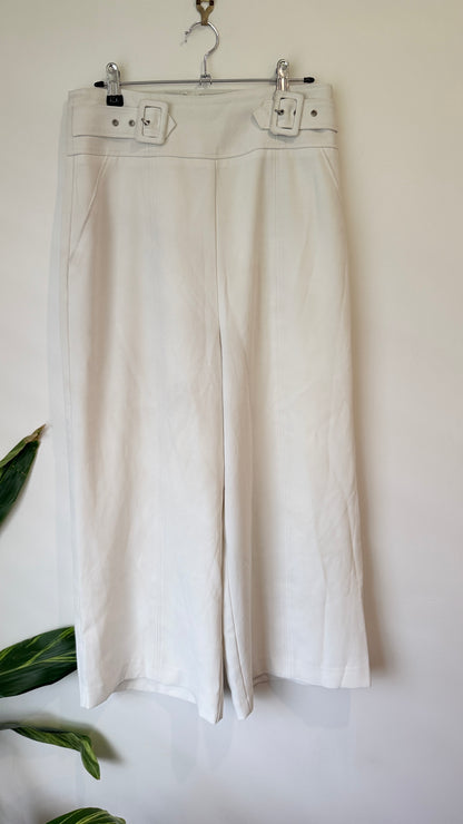Portmans Cream Buckle Waist Wide Leg Pants Size 10