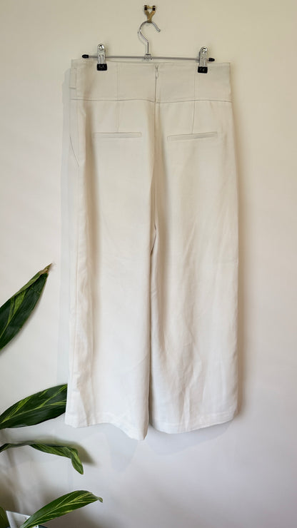 Portmans Cream Buckle Waist Wide Leg Pants Size 10