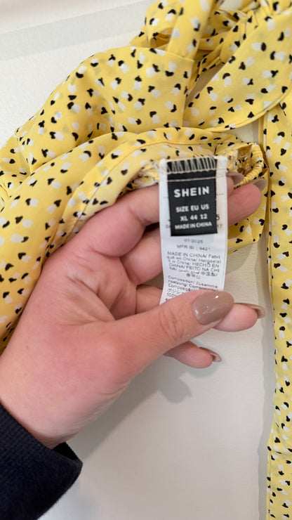 SHEIN Yellow Heart Print Tie Shoulder Crop Top Size XL