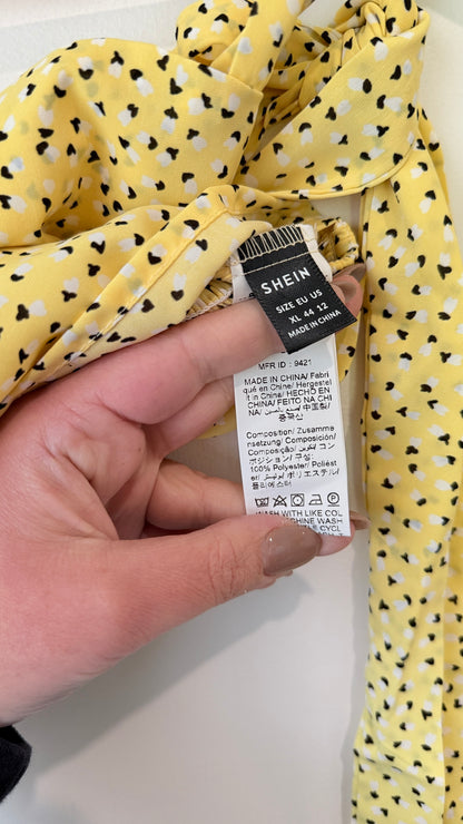 SHEIN Yellow Heart Print Tie Shoulder Crop Top Size XL