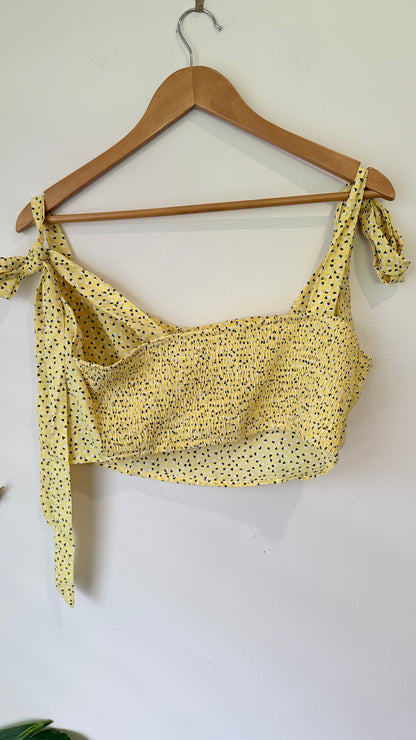 SHEIN Yellow Heart Print Tie Shoulder Crop Top Size XL