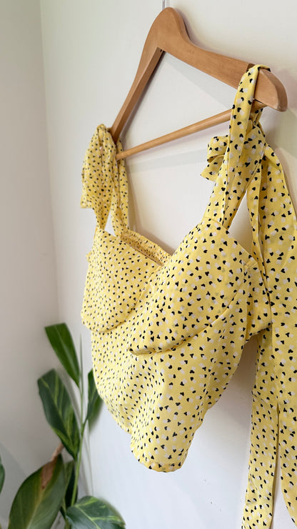 SHEIN Yellow Heart Print Tie Shoulder Crop Top Size XL