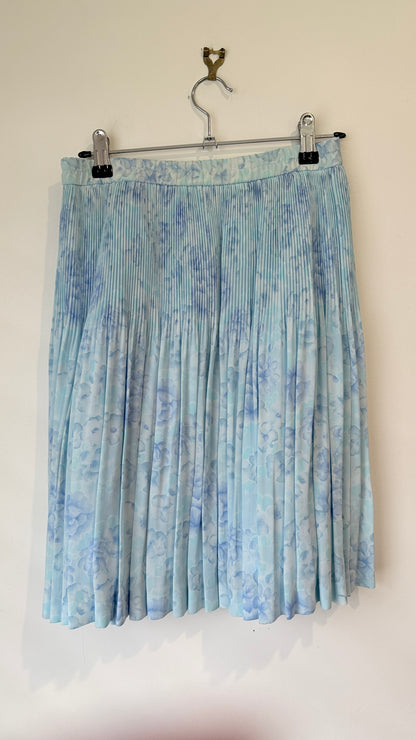 Blue Floral Print Pleated Midi Skirt - 66cm waist