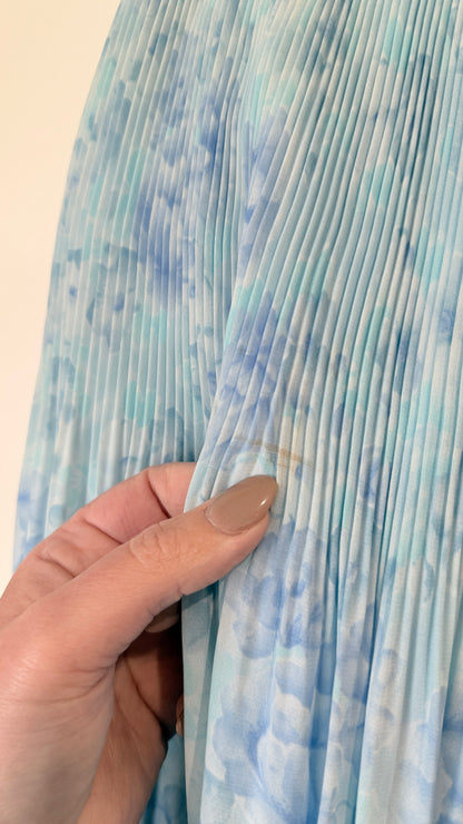 Blue Floral Print Pleated Midi Skirt - 66cm waist