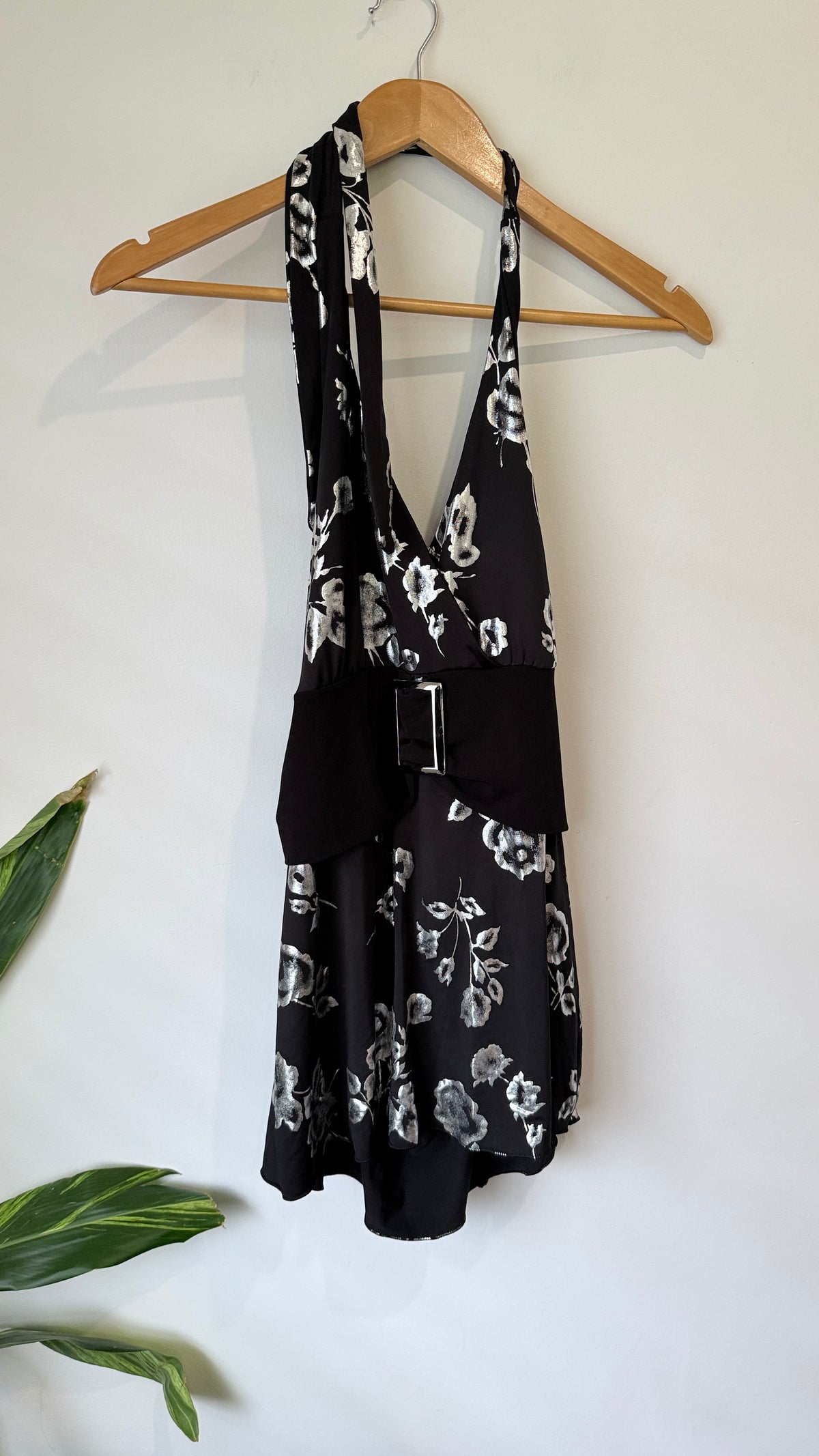 Pagani Black and White Floral Halter Dress Size 8