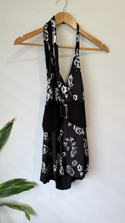 Pagani Black and White Floral Halter Dress Size 8